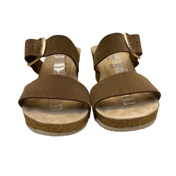 Autenti Women’s Brown Suede Adjustable Strap Leather Wedge Sandals Size US7.5 - Picture 2 of 9